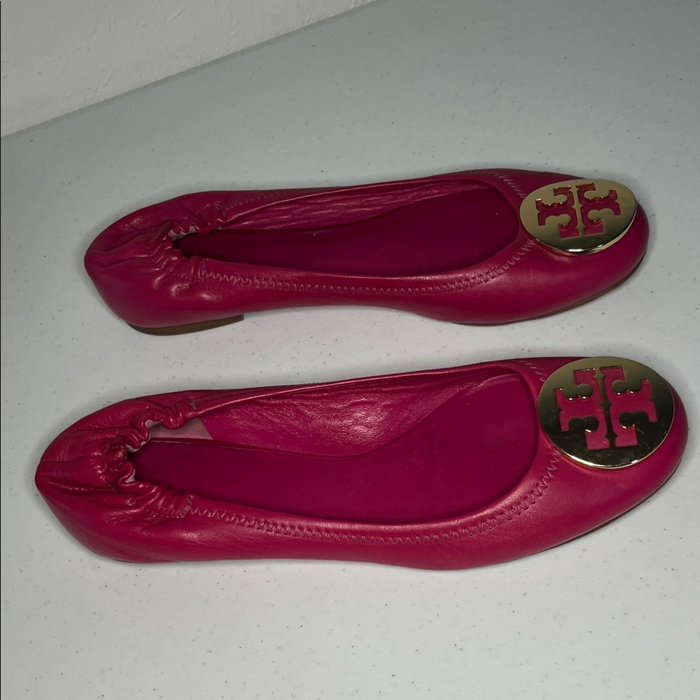 Tory Burch Pink Leather Reva Ballet Flats